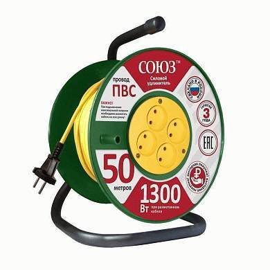 СОЮЗ силовой удлинитель на пласт. катуш. ПВС 2х0.75 4 роз. 50 м 6А 481S-3105 (арт. 381007)