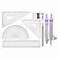 Готовальня BRAUBERG SCHOOL KIT, 11 предметов, циркуль 115 мм, циркуль 125 мм, чертежные принадлежности, лавандовый цвет, 210714 (арт. 210714)
