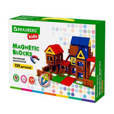 Магнитный конструктор MEGA MAGNETIC BUILD BLOCKS-129 "Построй дом", 129 деталей, BRAUBERG KIDS, 663850 (арт. 663850)