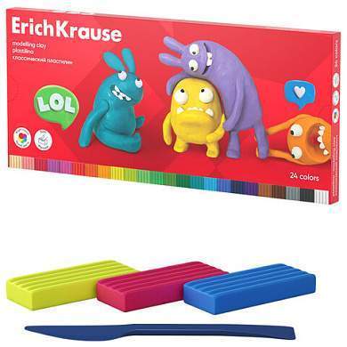 Пластилин классический ERICH KRAUSE "Jolly Friends", 24 цвета, 432 г, со стеком, 61350 (арт. 107471)