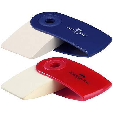 Ластик Faber-Castell "Sleeve Mini", прямоугольный, 54*25*13мм, красный/синий пластиковый футляр (арт. 286073)