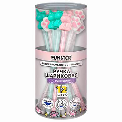 Ручка с топпером с блёстками шариковая масляная FUNSTER "SHINY MIX", СИНЯЯ, корпус ассорти, пишущий узел 0,7мм, линия письма 0,35 мм, 144371 (арт. 144371)