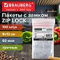 Пакеты ZIP LOCK "зиплок" ПРОЧНЫЕ, комплект 100 шт., 80х120 мм, ПВД, 60 мкм., BRAUBERG, 703076 (арт. 703076)