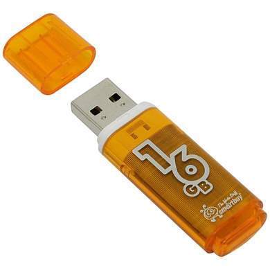 Память Smart Buy "Glossy" 16GB, USB 2.0 Flash Drive, оранжевый (арт. 230853)