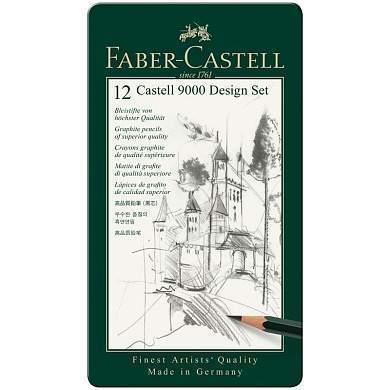 Набор карандашей ч/г Faber-Castell "Castell 9000 Design Set", 12шт., 5H-5B, заточен., метал. кор. (арт. 285936)