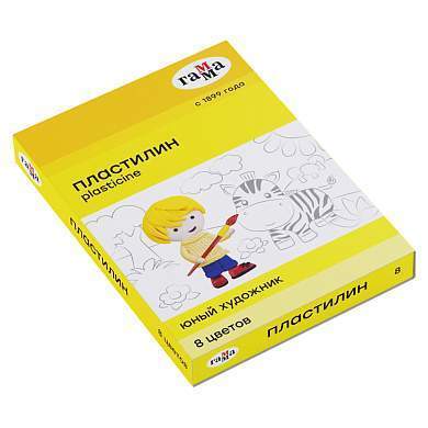 Пластилин Гамма "Юный художник" NEW, 08 цветов, 112г, со стеком, картон. упаковка (арт. 298643)
