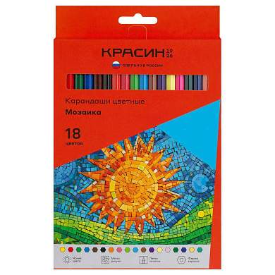 Карандаши цветные Красин "Мозаика", 18цв., шестигран., заточен., картон, европодвес (арт. 359652)