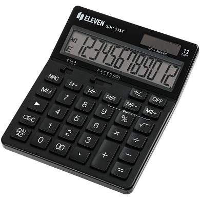 Калькулятор настольный Eleven SDC-333X-BK, 12 разрядов, двойное питание, 125*155*31мм, черный (арт. 365637)