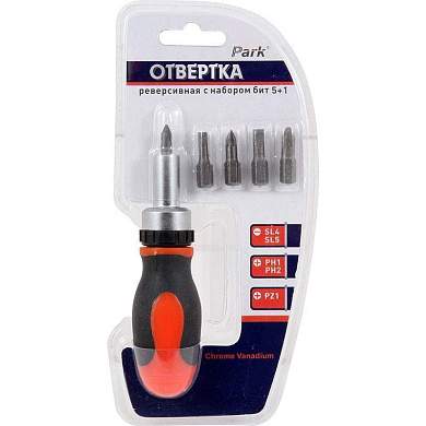 Park Отвертка реверсивная с набором бит 5шт. 2к ручка OTV07NB, 356207 (арт. 449037)