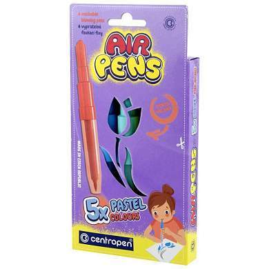 Фломастеры воздушные Centropen "AirPens Pastel", 05цв.+1 трафарет, картон. упаковка, европодвес (арт. 335988)