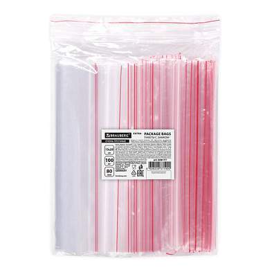 Пакеты ZIP LOCK "зиплок" ОЧЕНЬ ПРОЧНЫЕ, комплект 100 шт., 150х200 мм, ПВД 80 мкм, BRAUBERG EXTRA, 608177 (арт. 608177)