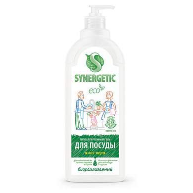 Гель для мытья посуды биоразлагаемый 1 л, SYNERGETIC "Алоэ", флип-топ, 103103/8 (арт. 701917)