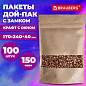 Пакет Дой-Пак с замком ZIP LOCK, крафт с окном 60 мм, 170 х 240 + 40 мм, 100 штук 150 мкм, BRAUBERG, 700692 (арт. 700692)