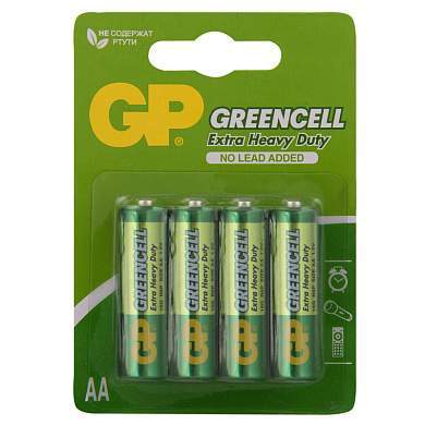 Батарейка GP Greencell AA (R6) 15S солевая, BL4 (арт. 267815)