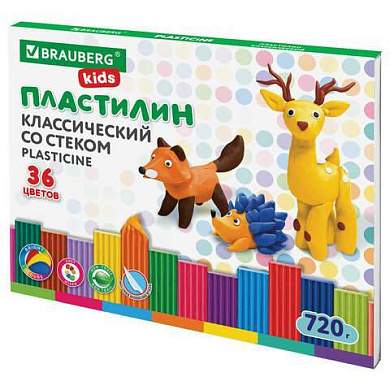 Пластилин классический BRAUBERG KIDS, 36 цветов, 720 г, стек, ВЫСШЕЕ КАЧЕСТВО, 106438 (арт. 106438)