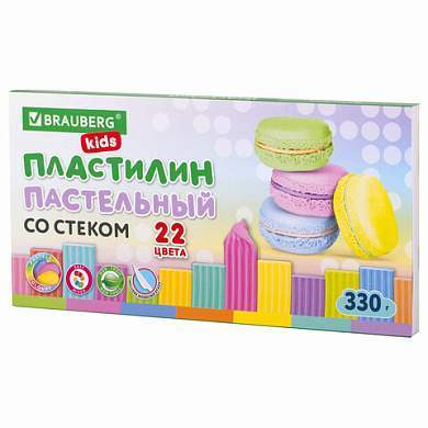 Пластилин классический пастельные цвета BRAUBERG KIDS, 22 цвета, 330 грамм, стек, 106682 (арт. 106682)