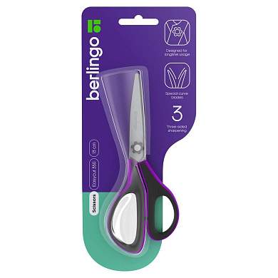 Ножницы Berlingo "Easycut 350", 13см, сиреневые, эргономичные ручки, мягкие вставки, европодвес (арт. 326327)