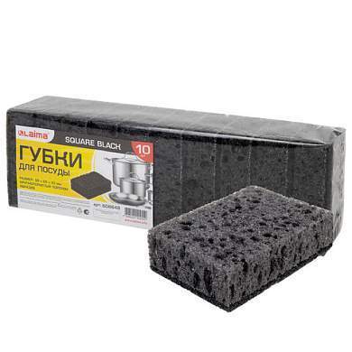 Губки для посуды SQUARE BLACK 98х66х30 мм, КОМПЛЕКТ 10 шт., КРУПНОПОРИСТЫЙ поролон/абразив LAIMA, 608648 (арт. 608648)