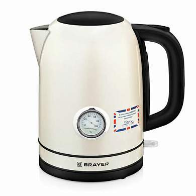 Чайник с термометром BRAYER BR1005YE, 1,7л, 2200Вт, закрытый нагревательный элемент, сталь, бежевый (арт. 456046)