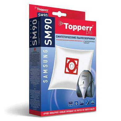 Мешок для пылесоса (пылесборник) синтетический TOPPERR SM 90, SAMSUNG, КОМПЛЕКТ 4 шт., 1407 (арт. 456438)