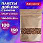 Пакет Дой-Пак с замком ZIP LOCK, крафт с окном 60 мм, 200 х 300 + 50 мм, 100 штук 150 мкм, BRAUBERG, 700694 (арт. 700694)