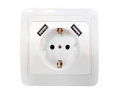 ASD/InHome CLASSICO роз. СУ 1 мест.+2USB 16А бел. (земля, керам. осн.) 2047 (арт. 783468)