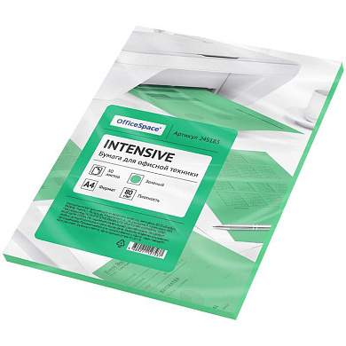 Бумага цветная OfficeSpace intensive А4, 80г/м2, 50л. (зеленый) (арт. 245183)