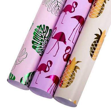 Бумага упаковочная подарочная С ЭФФЕКТАМИ НАБОР 3 шт., "Colorful Tropics", 70х100 см, ЗОЛОТАЯ СКАЗКА, 591945 (арт. 591945)