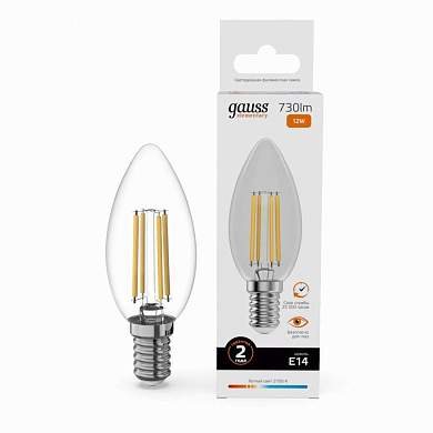 Gauss Elementary Filament Свеча Е14 12W(730lm) 2700К 98х35 филамент (нитевидная), прозр 32112 (арт. 894989)