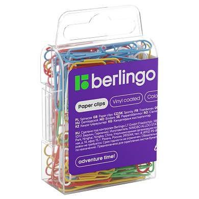 Скрепки 28мм, Berlingo, 100шт., цветные, пласт. упак., европодвес (арт. 178811)