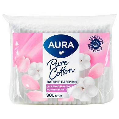Ватные палочки КОМПЛЕКТ 300 шт., AURA, пакет, ш/к 11160, 13139 (арт. 117607)