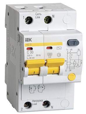 IEK дифф. автоматический выкл. АД12 2P С32А 30мА ток утечки AC MAD10-2-032-C-030 (арт. 517017)