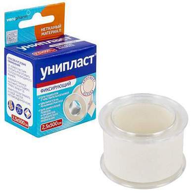 Лейкопластырь рулонный УНИПЛАСТ, 2,5х500 см, нетканая основа, катушка в картонной коробке, 20024382 (арт. 630903)