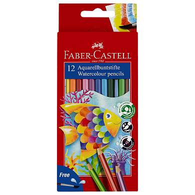 Карандаши акварельные Faber-Castell, 12цв+кисть, картон, европодвес (арт. 286187)