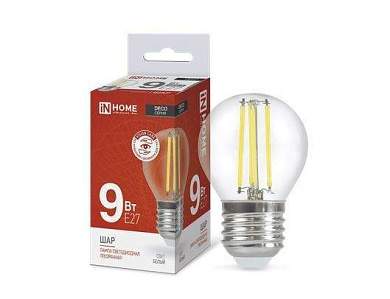 ASD/InHome Deco Шар P45 E27 9W(810lm) 4000К 4K 78x45 филамент (нитевидная) прозр. 6282 (арт. 714940)