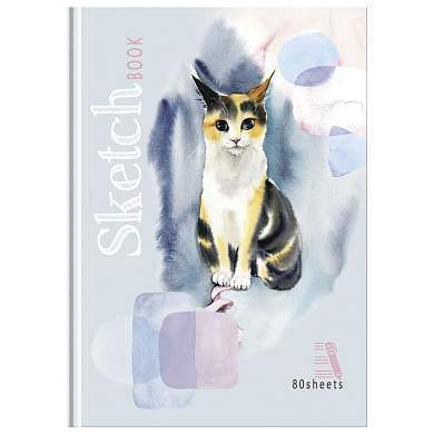 Скетчбук 80л., А5 BG "Трехцветная кошка", 7БЦ, матовая ламинация, бежевый блок, 80г/м2 (арт. 332581)