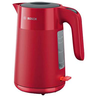 Чайник BOSCH TWK 2M164, 1,7 л, 2400 Вт, закрытый нагревательный элемент, пластик, красный (арт. 458592)