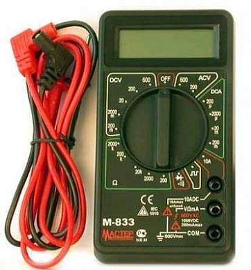 Мультиметр M833, AC(0.1V..600V) DC(0.1mV..600V/2mA..10A) R(0.1..2МОм), диод-тест, 2 изм.в сек (арт. 4906)
