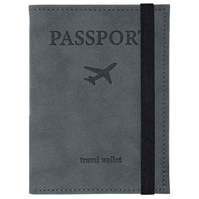 Обложка для паспорта с карманами и резинкой, мягкая экокожа, "PASSPORT", серая, BRAUBERG, 238203 (арт. 238203)