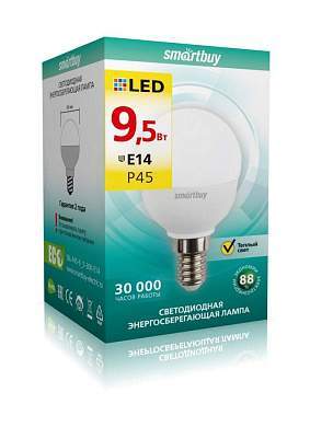 Smartbuy шар P45 E14 9,5W 3000K 2K матовая пластик SBL-P45-9_5-30K-E14 (арт. 692550)