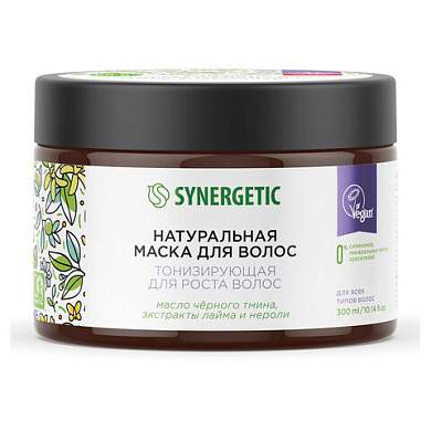 Маска для волос 300 мл SYNERGETIC "Тонизирующая для роста волос", натуральная, 701800 (арт. 701904)