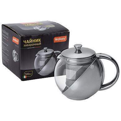 Чайник заварочный 500мл, стекло/нерж.сталь, фильтр нерж сталь, Menta-500, 910109 Mallony (арт. 654859)