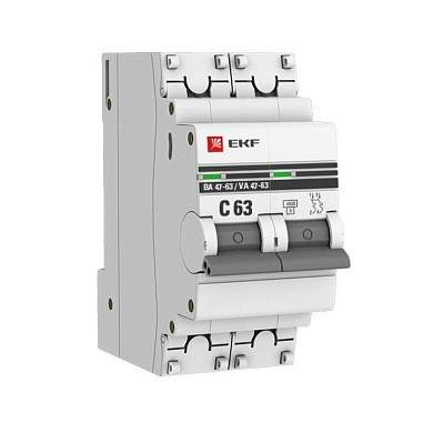EKF PROxima автоматический выкл. ВА47-63 2P 63А 4,5kA х-ка С mcb4763-2-63C-pro (с опломбировкой) (арт. 461834)