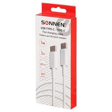 Кабель USB Type-C-Type-C с поддержкой быстрой зарядки, белый, 1 м, SONNEN, медный, 513613 (арт. 513613)