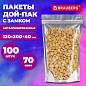 Пакеты Дой-Пак с замком ZIP LOCK, металлизированная + прозрачная стенка 120 х 200 + 40 мм, 100 штук, 70 мкм BRAUBERG, 700683 (арт. 700683)