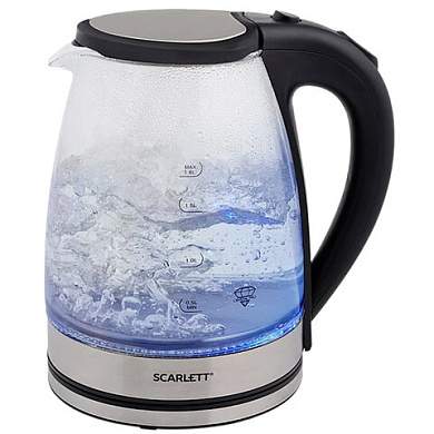 Чайник SCARLETT SC-EK27G35, 1,8 л, 1800 Вт, закрытый нагревательный элемент, стекло, стальной (арт. 457214)