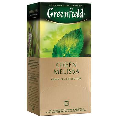 Чай GREENFIELD "Green Melissa" зеленый с мятой и мелиссой, 25 пакетиков в конвертах по 1,5 г (арт. 620064)