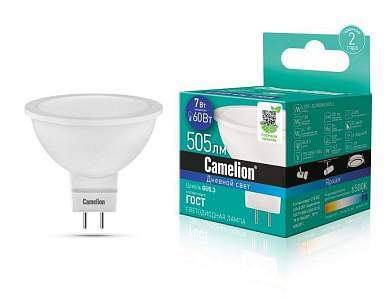 Camelion MR16 GU5.3 220V 7W(505lm 100°) 6500K 6K матов. 47x50 пластик LED7-JCDR/865/GU5.3 (арт. 602207)