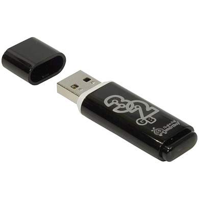 Память Smart Buy "Glossy" 32GB, USB 2.0 Flash Drive, черный (арт. 230854)