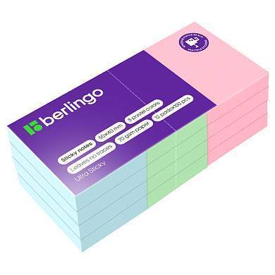 Самоклеящийся блок Berlingo "Ultra Sticky", 50*40мм, 12 блоков по 100л., 3 пастельных цвета (арт. 270272)